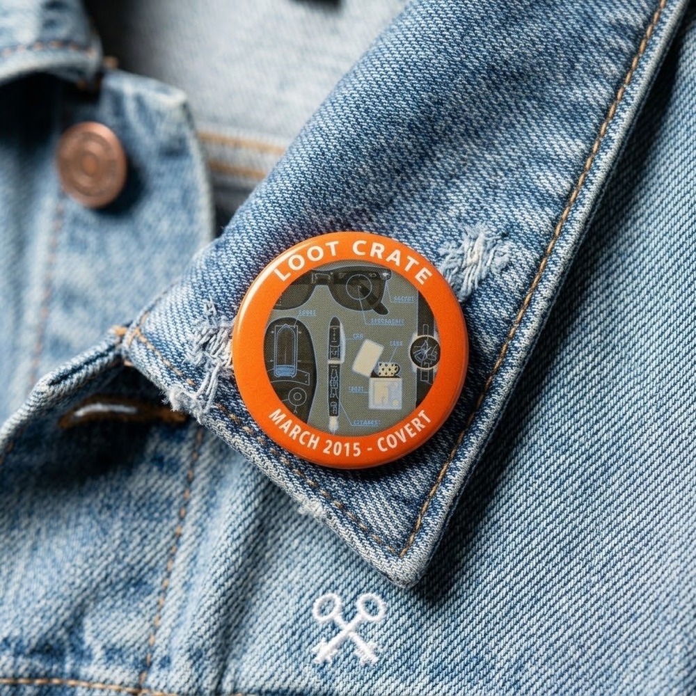 Loot Crate March 2015 Covert Theme Spy Gear Collectible Button Pin Orange